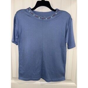 Separate Issue Vintage Top Shoulder Pads Embroidered Neckline Womens Sz M Blue